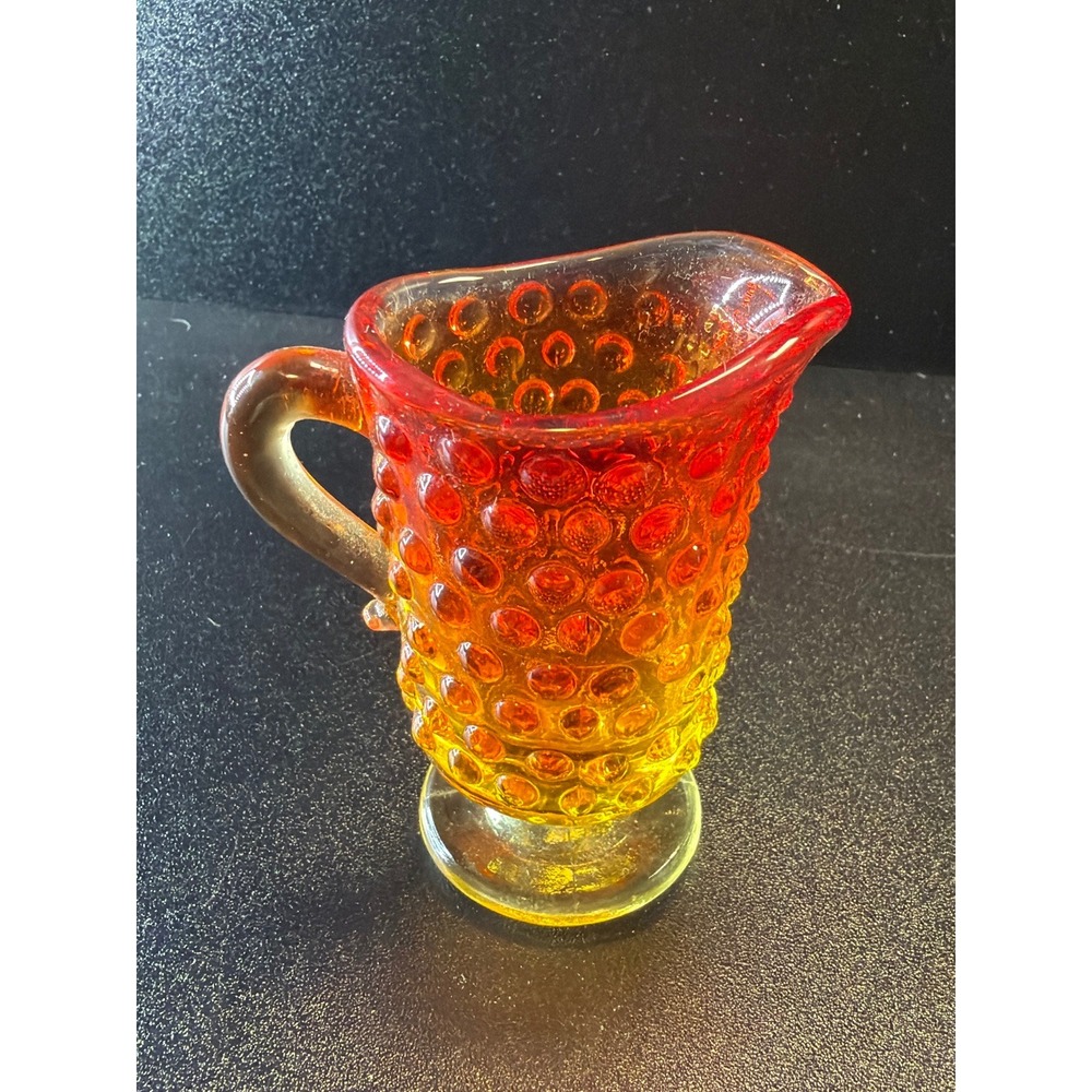 Amberina Hobnail Glass Creamer Pitcher Pedestal Cream‎ Pitcher Fenton Style
